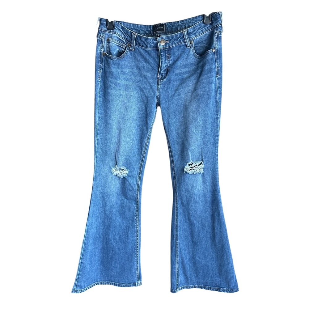 Celebrity Pink Stretch Mid Rise Distressed Flare Jeans 31